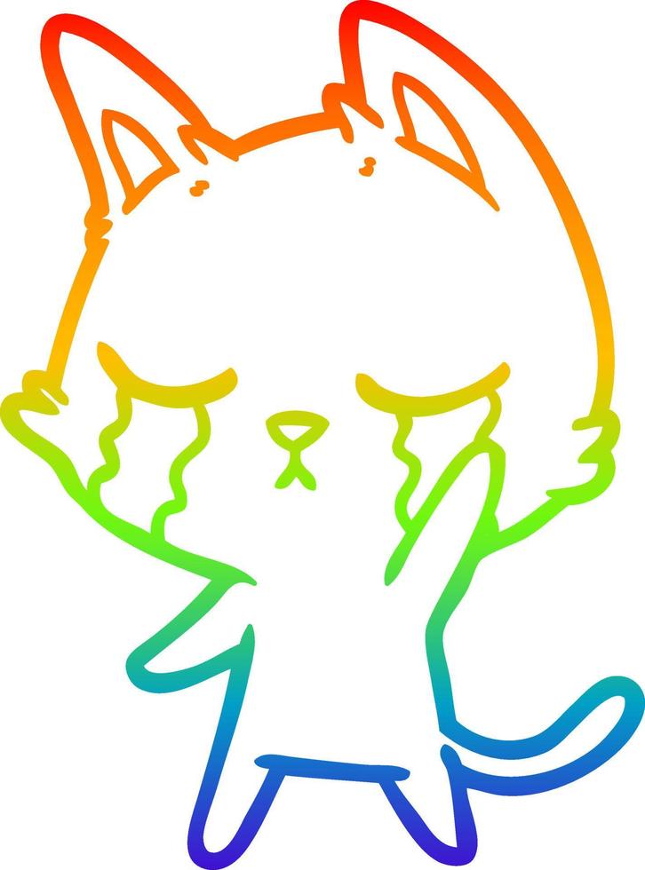 dibujo de línea de gradiente de arco iris gato de dibujos animados llorando vector