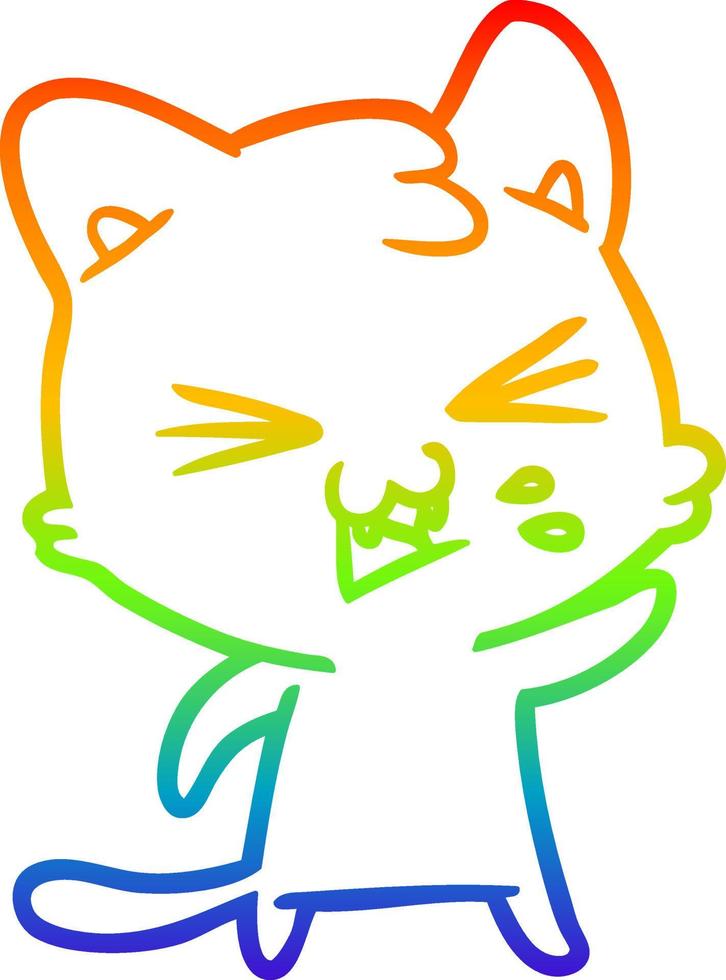 rainbow gradient line drawing cartoon cat hissing vector