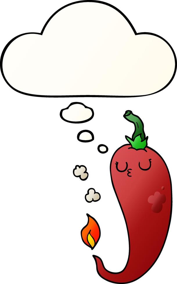 cartoon hot chili pepper and thought bubble in smooth gradient style vector