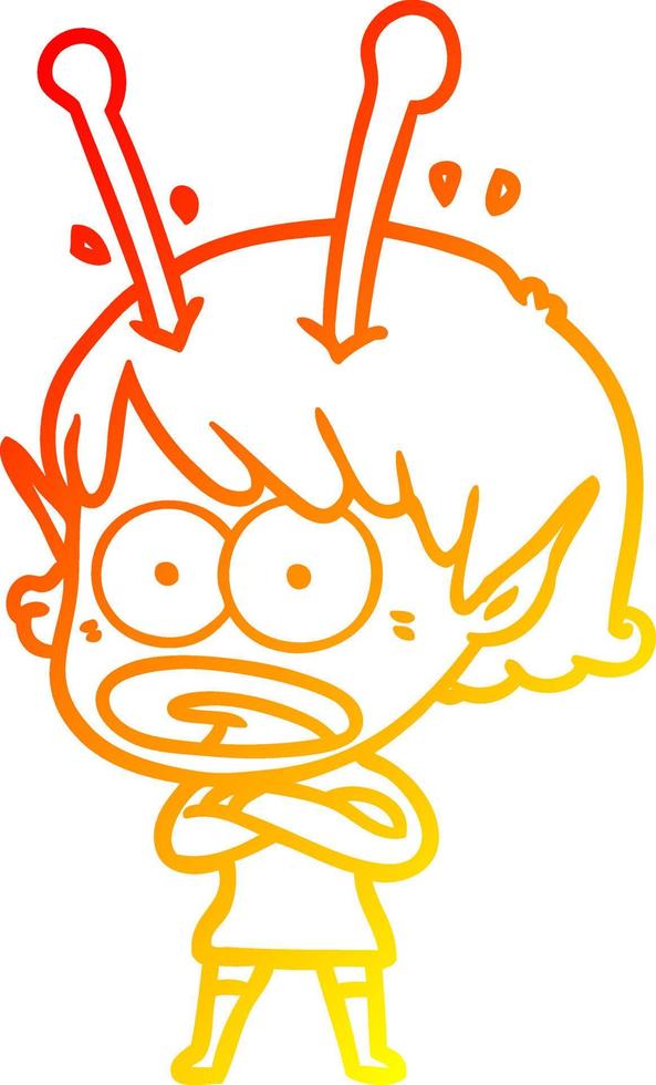 warm gradient line drawing cartoon shocked alien girl vector