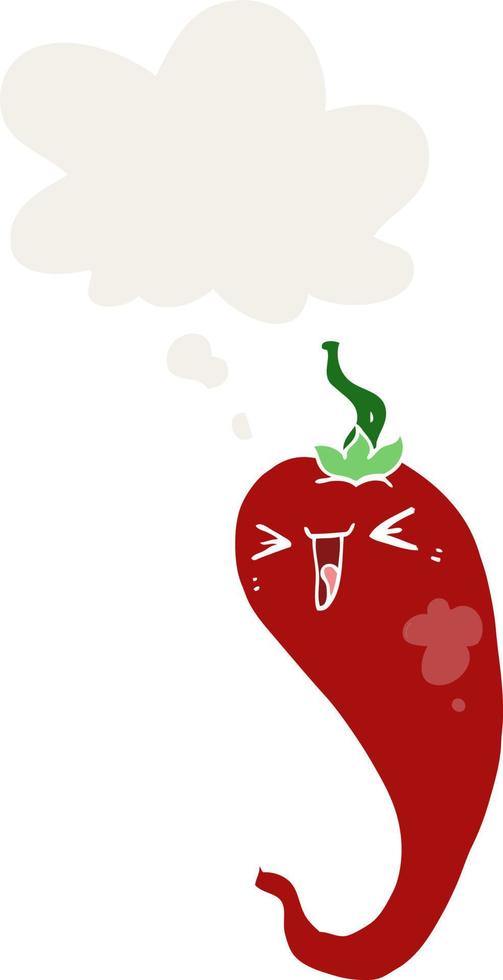 cartoon hot chili pepper and thought bubble in retro style vector