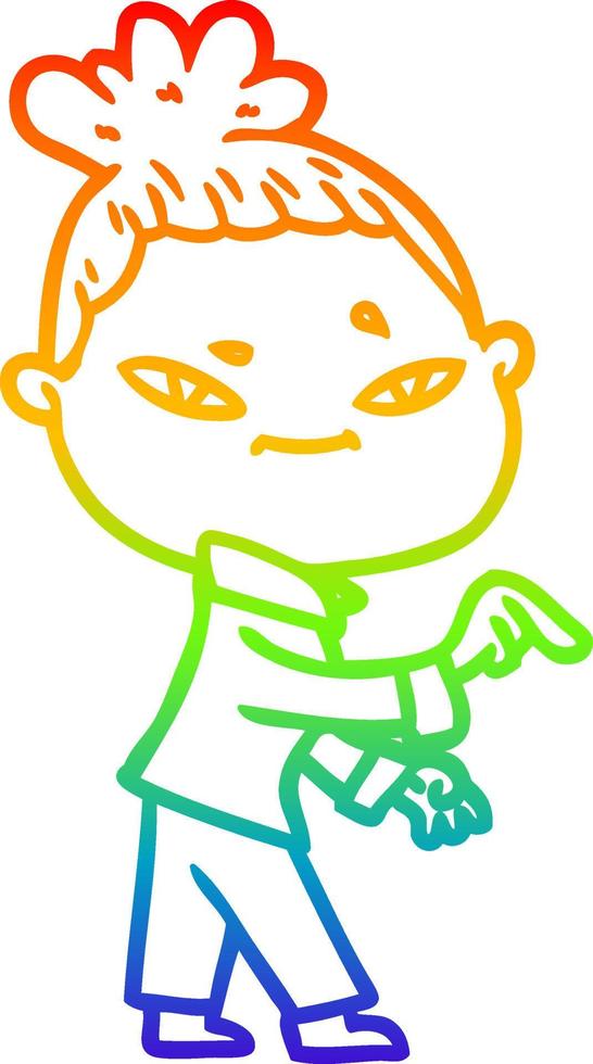 rainbow gradient line drawing cartoon woman vector