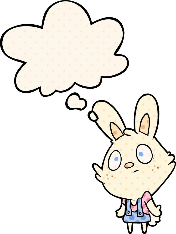 cartoon rabbit shrugging shoulders and thought bubble in comic book style vector