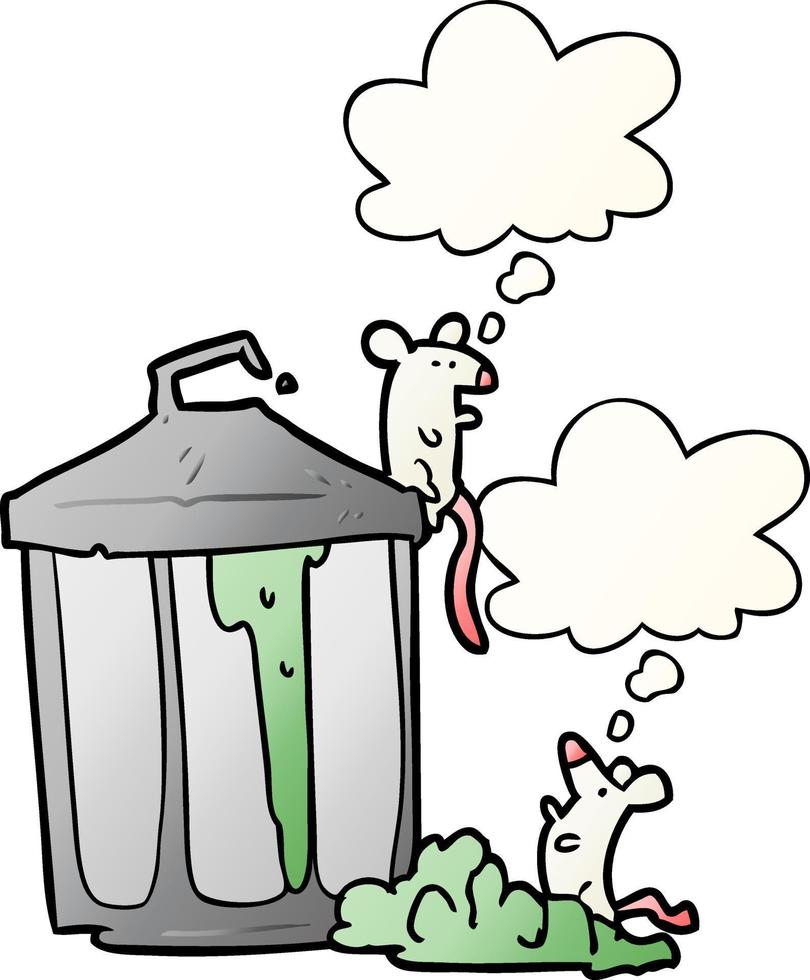 cartoon garbage can and thought bubble in smooth gradient style vector