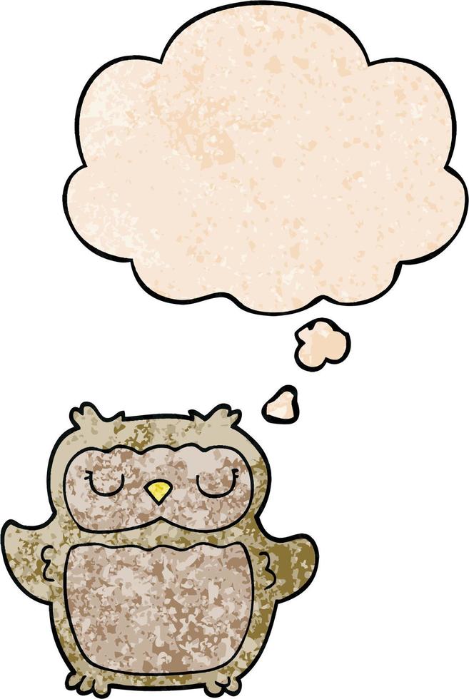 cartoon owl and thought bubble in grunge texture pattern style vector