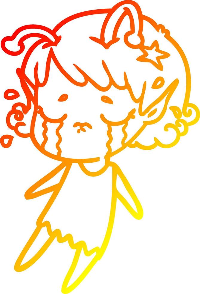 warm gradient line drawing cartoon crying alien girl vector