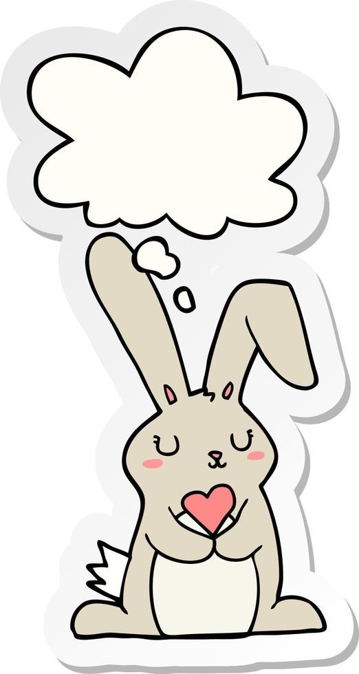 cartoon rabbit in love and thought bubble as a printed sticker vector