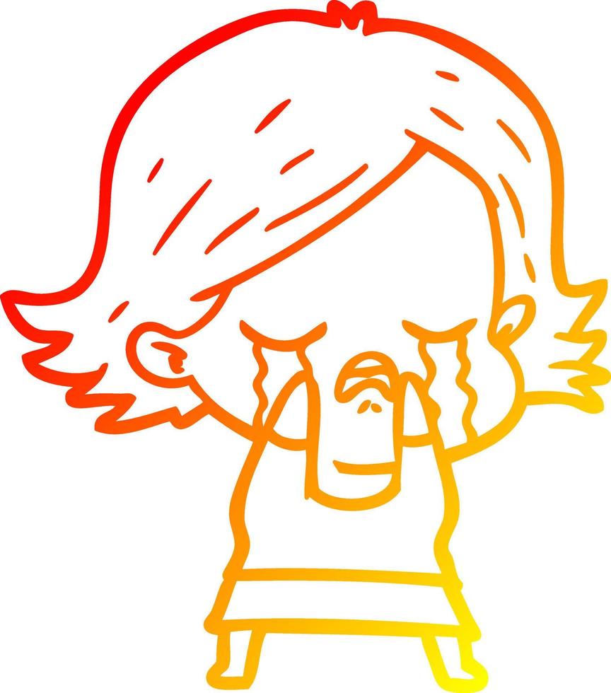 warm gradient line drawing cartoon girl crying vector