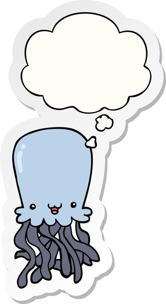 cartoon octopus and thought bubble as a printed sticker vector