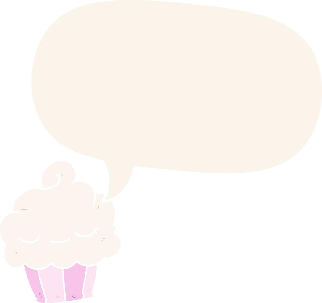 funny cartoon cupcake and speech bubble in retro style vector