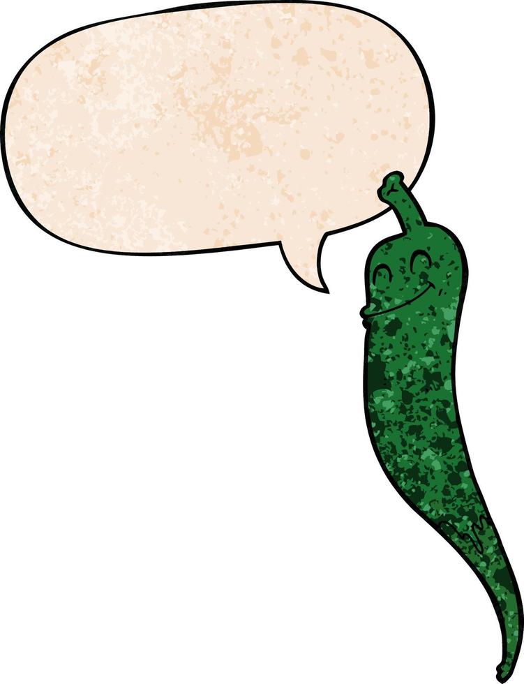 cartoon chili pepper and speech bubble in retro texture style vector