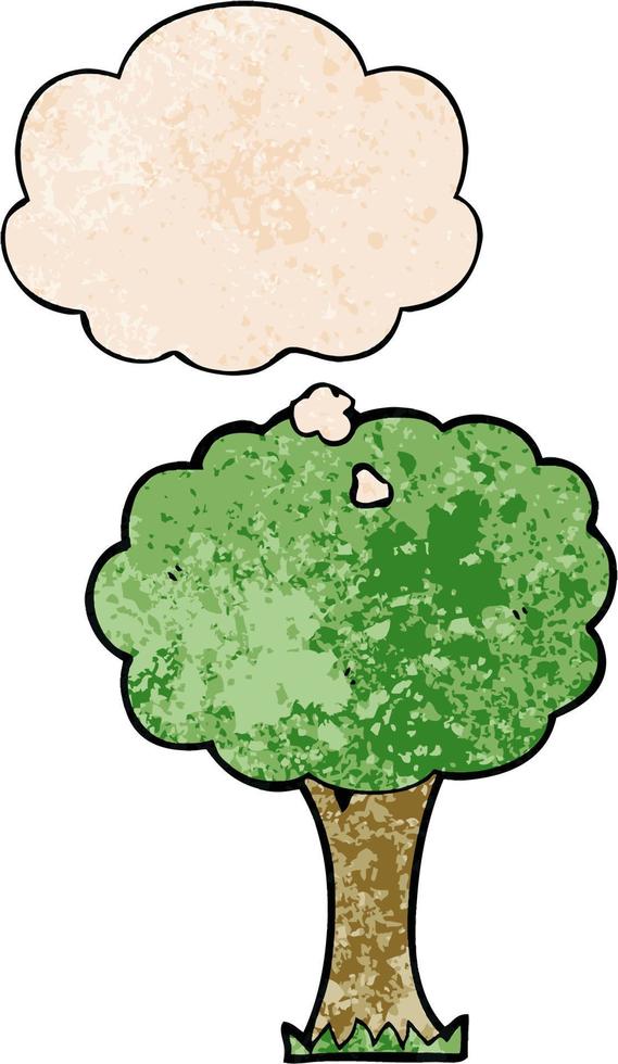 cartoon tree and thought bubble in grunge texture pattern style vector