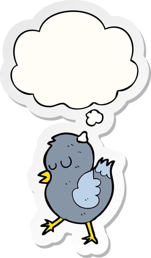 cartoon bird and thought bubble as a printed sticker vector