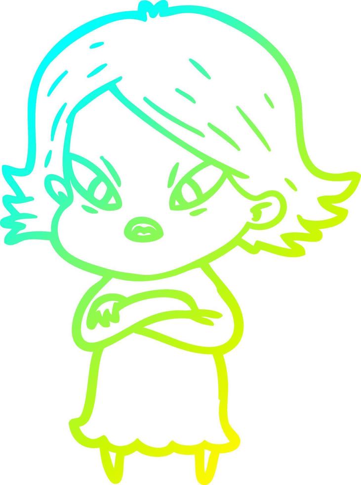 cold gradient line drawing cartoon stressed woman vector