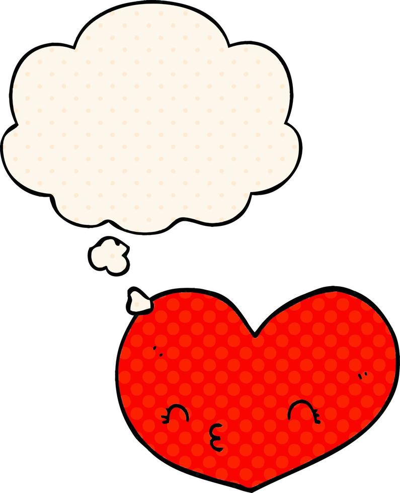 cartoon love heart and thought bubble in comic book style vector