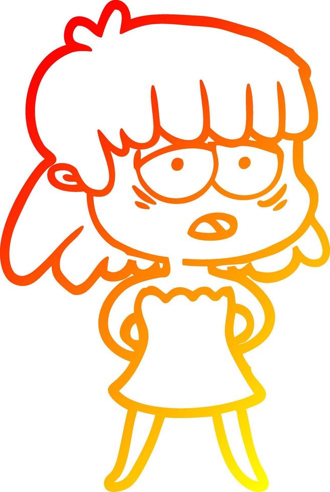 warm gradient line drawing cartoon tired woman vector