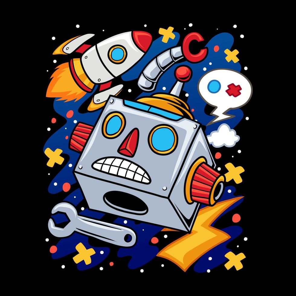 Robot head doodle vector