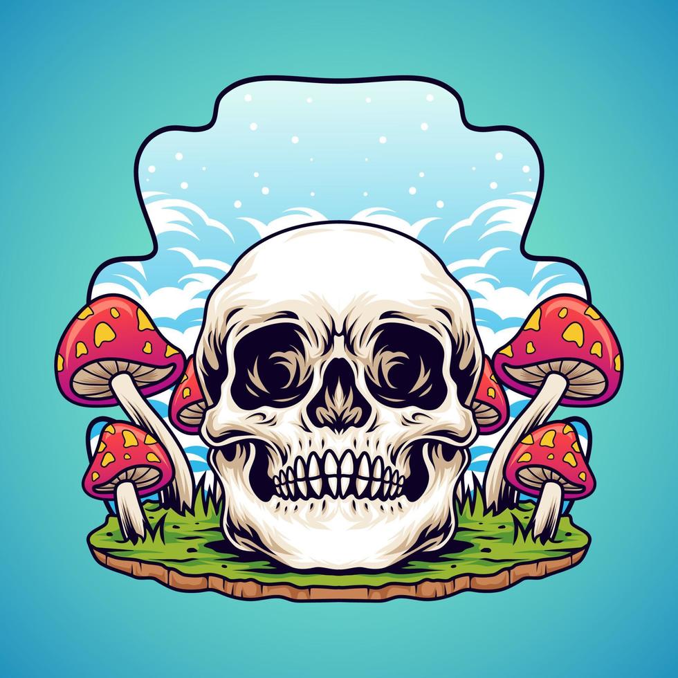 Trippy skull and mushroom vector