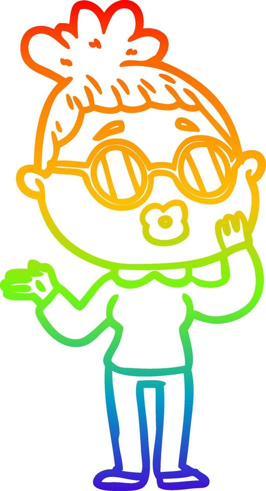 rainbow gradient line drawing cartoon woman wearing spectacles vector