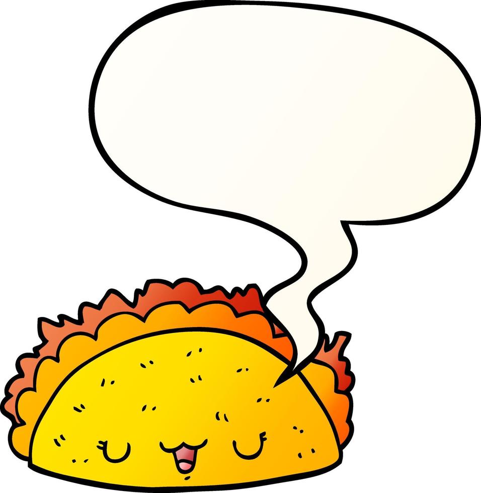 cartoon taco and speech bubble in smooth gradient style vector