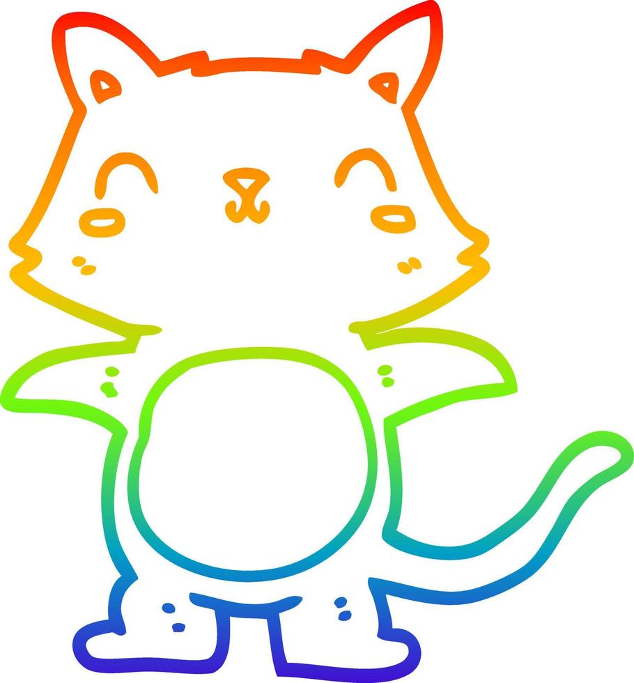 rainbow gradient line drawing cartoon cat vector