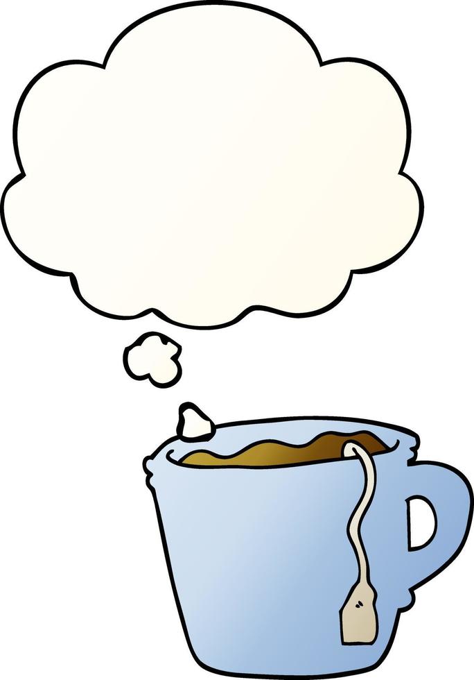 cartoon hot cup of tea and thought bubble in smooth gradient style vector