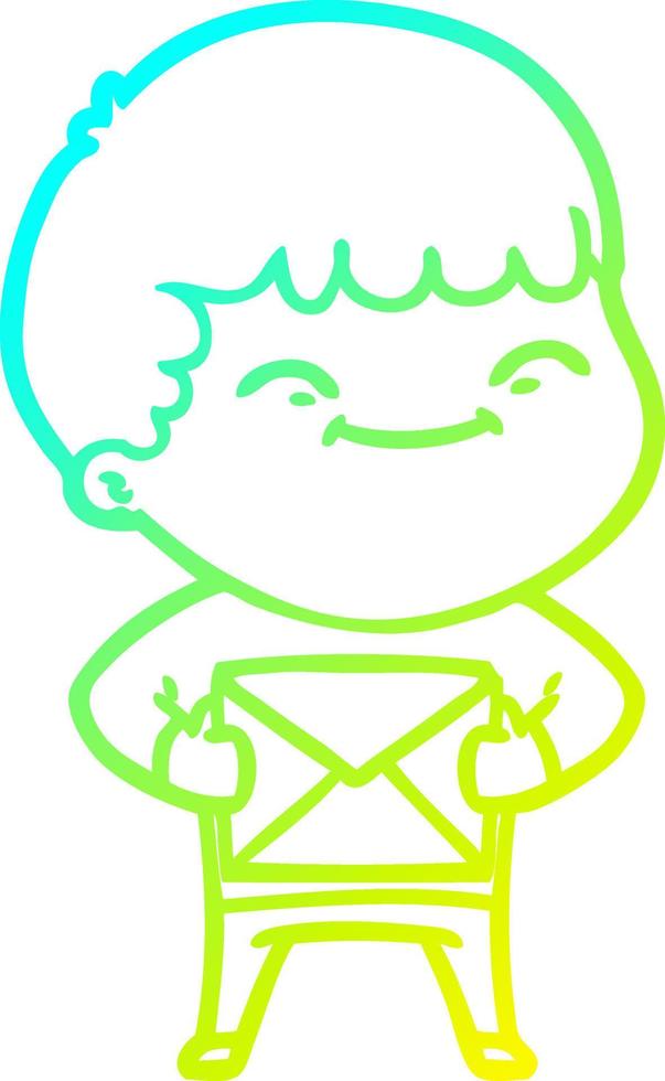 cold gradient line drawing cartoon happy boy vector