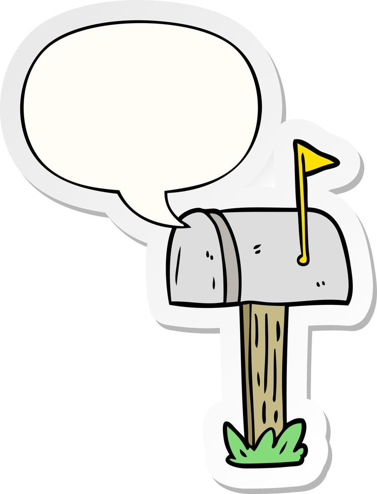 cartoon mailbox and speech bubble sticker vector