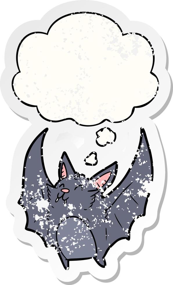 cartoon halloween bat and thought bubble as a distressed worn sticker vector