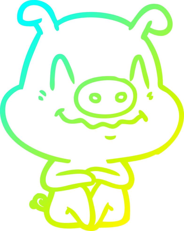 cold gradient line drawing nervous cartoon pig sitting vector