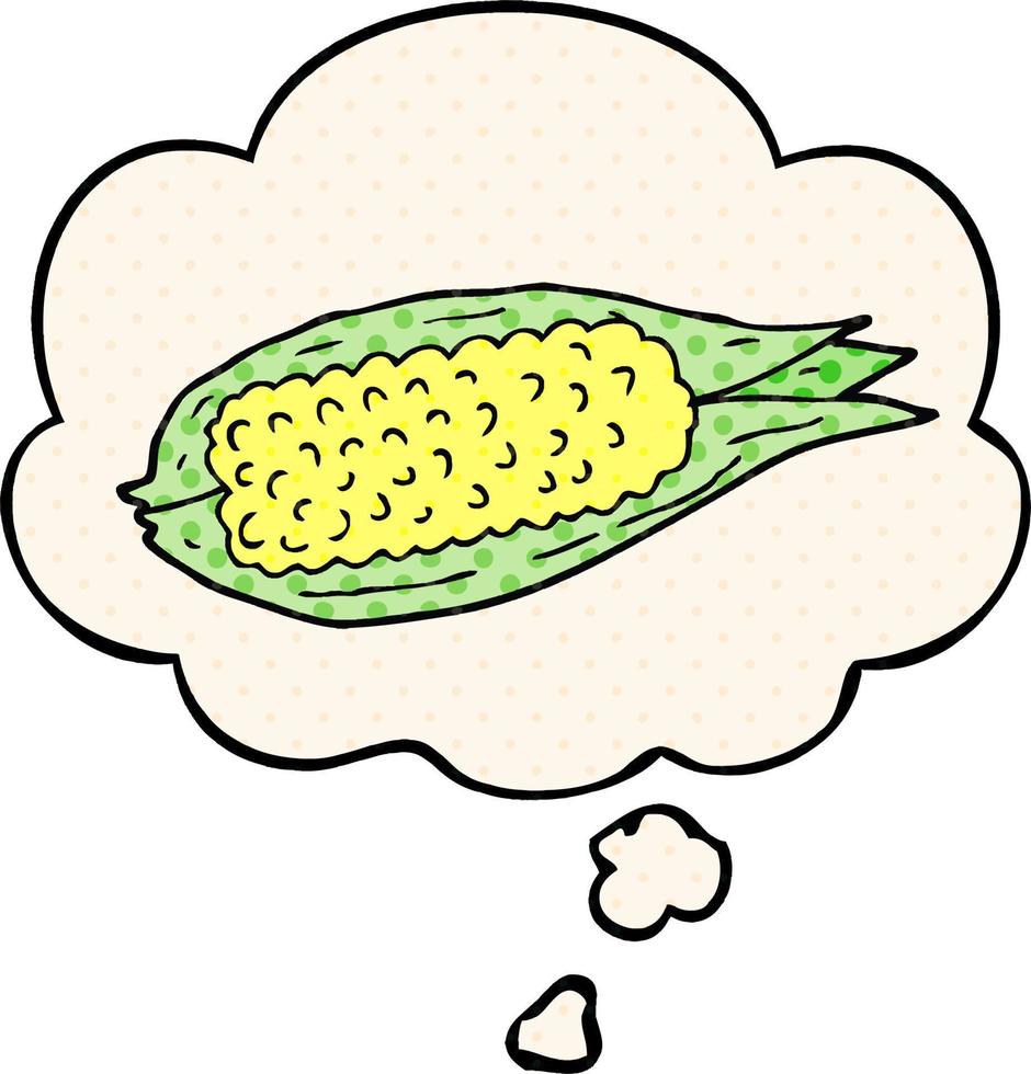 caricatura, maíz, y, pensamiento, burbuja, en, cómico, estilo vector