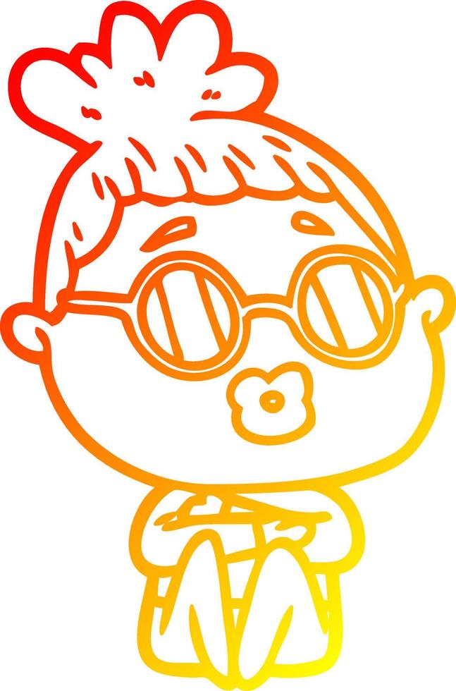 warm gradient line drawing cartoon sitting woman wearing spectacles vector