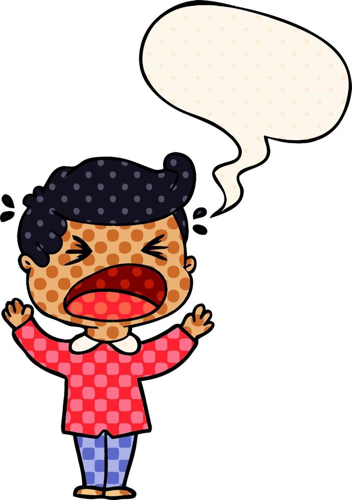 cartoon shouting man and speech bubble in comic book style vector