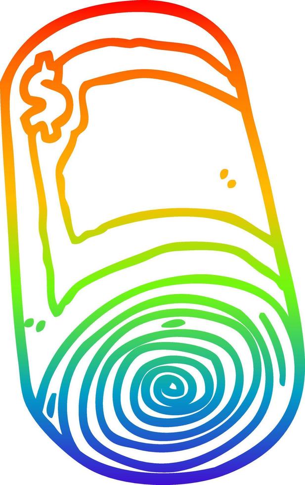 arco iris gradiente línea dibujo dibujos animados rollo de dinero vector