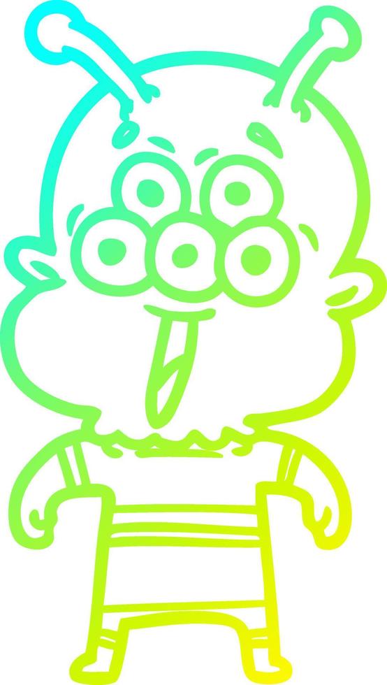 cold gradient line drawing happy cartoon alien vector