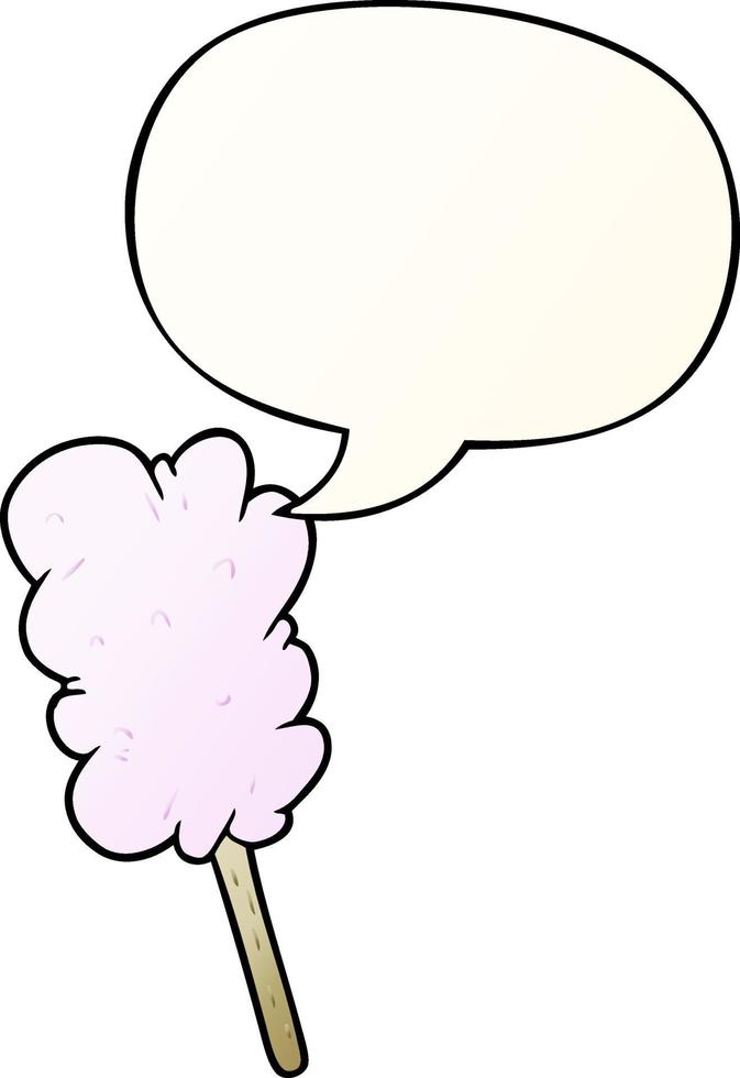 cartoon candy floss on stick and speech bubble in smooth gradient style vector