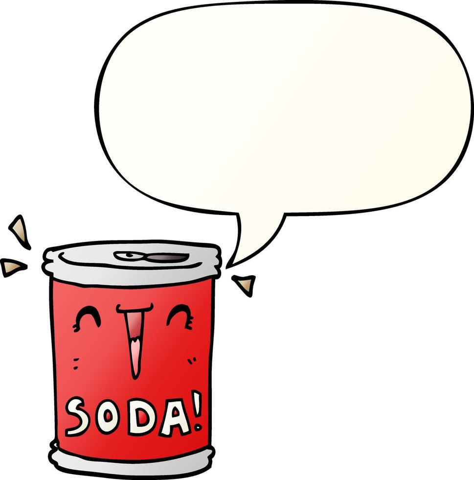 cartoon soda can and speech bubble in smooth gradient style vector