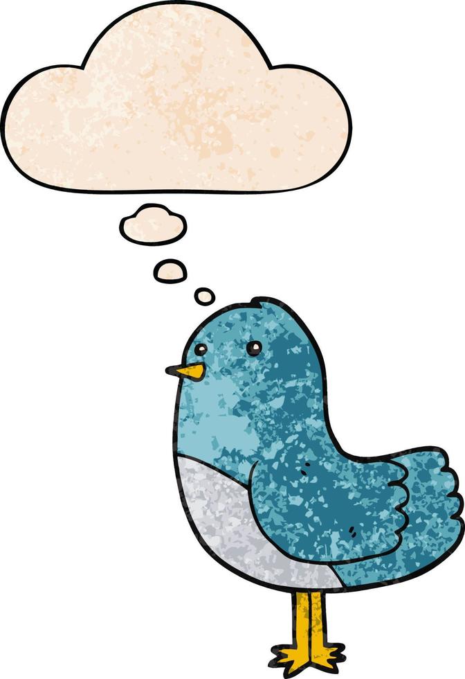 cartoon bird and thought bubble in grunge texture pattern style vector