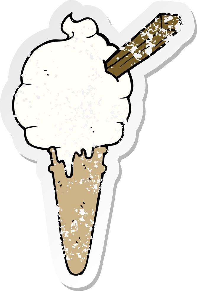 helado de dibujos animados y etiqueta engomada angustiada de la burbuja del discurso vector