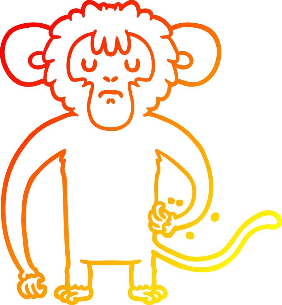 warm gradient line drawing cartoon monkey scratching vector