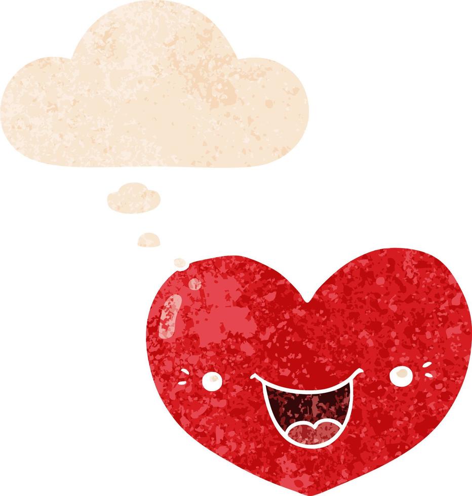cartoon love heart character and thought bubble in retro textured style vector