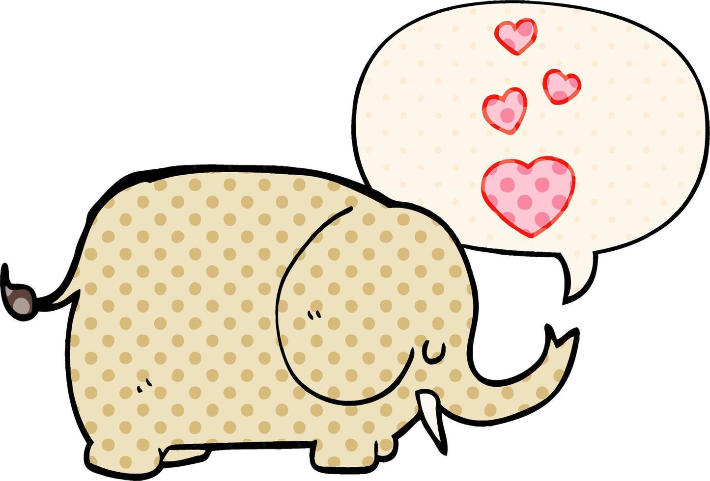 cute cartoon elephant and love hearts and speech bubble in comic book style vector
