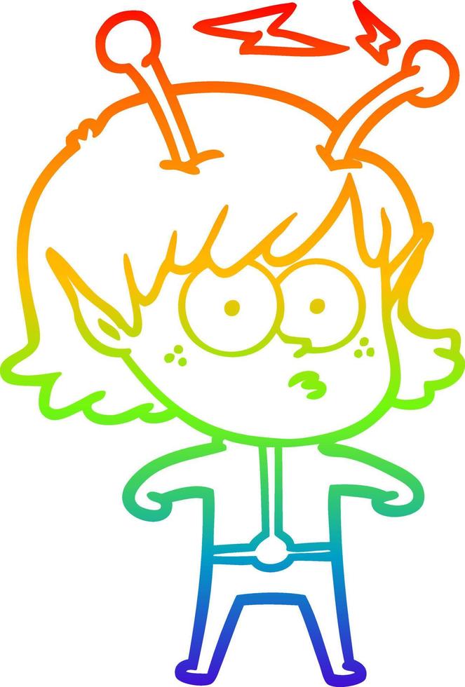 rainbow gradient line drawing cartoon alien girl vector