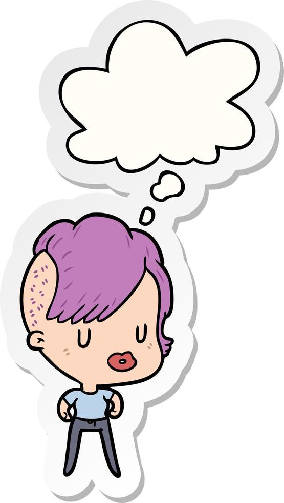 cartoon girl and thought bubble as a printed sticker vector