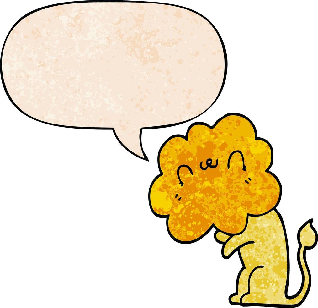 cartoon lion and speech bubble in retro texture style vector