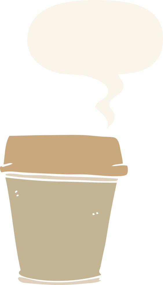 cartoon take out coffee and speech bubble in retro style vector