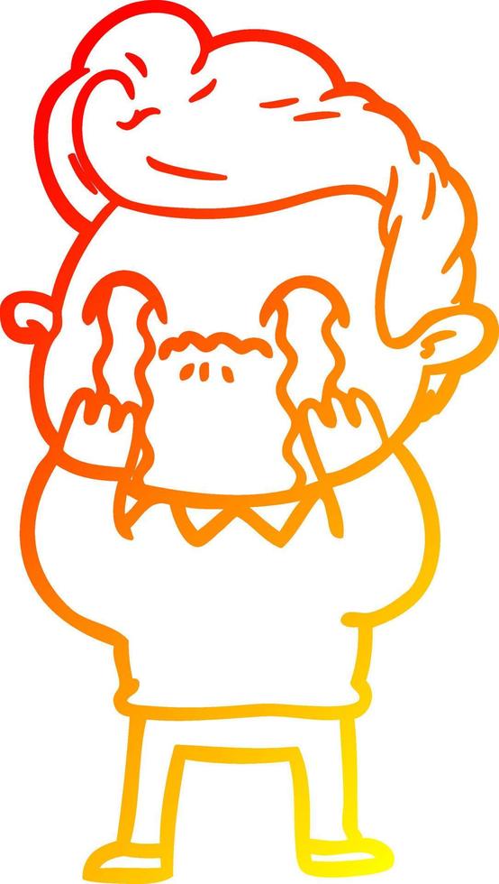 warm gradient line drawing cartoon man crying vector
