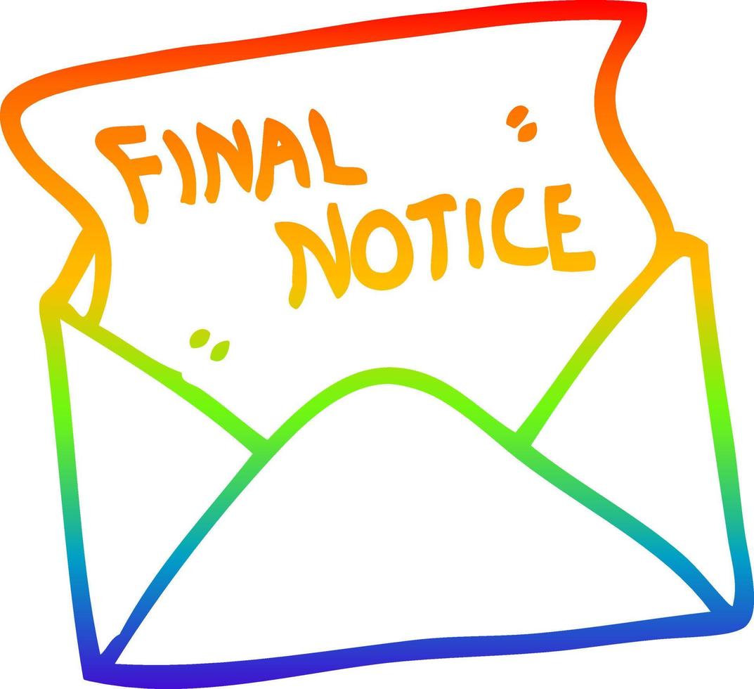 rainbow gradient line drawing cartoon final notice letter vector