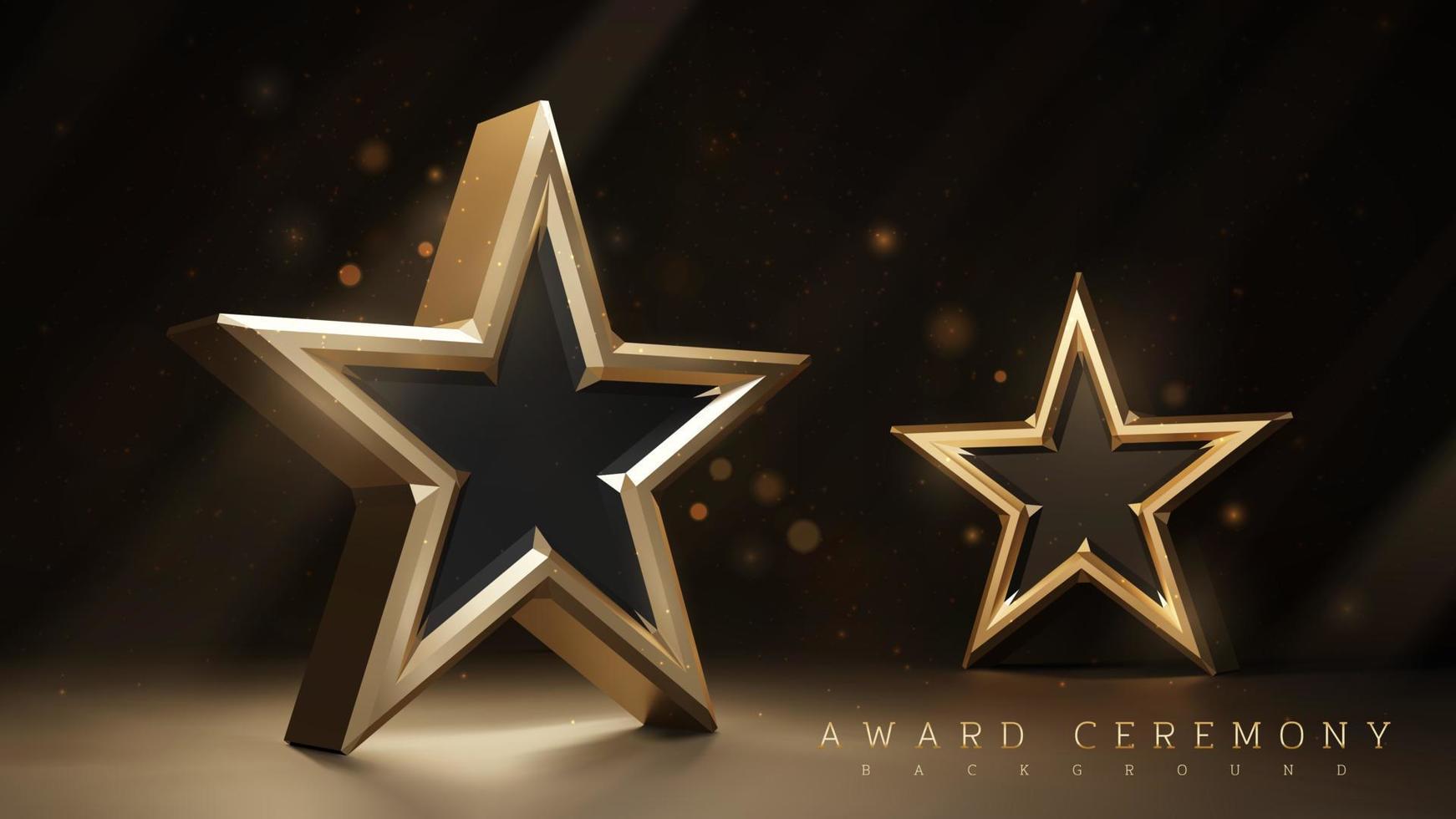 Award ceremony background with 3d gold star element and shining light effect decoration and bokeh. vector