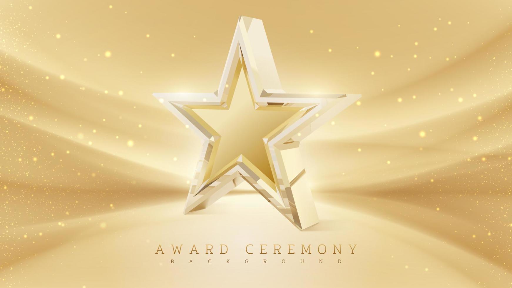 Award ceremony background with 3d gold star element and glitter light effect decoration. vector